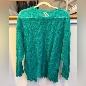 Teal Sweater With Unfinished Edges by Anthropologie